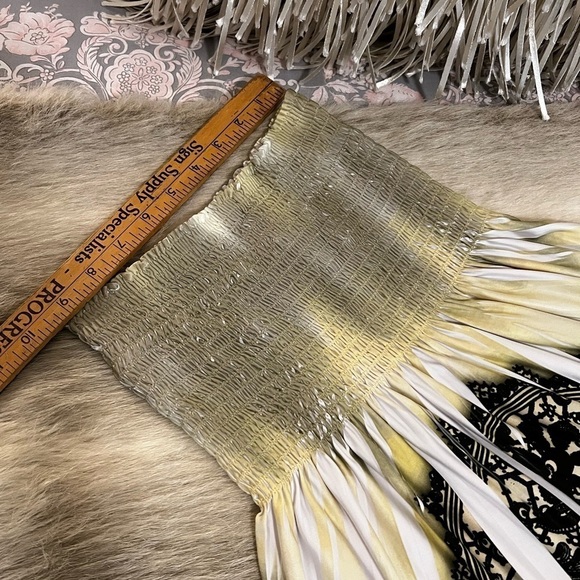 y2k DINA-BE Stretch Strapless  Dress Cover-Up Skirt Black Yellow L Graphic - Picture 4 of 7